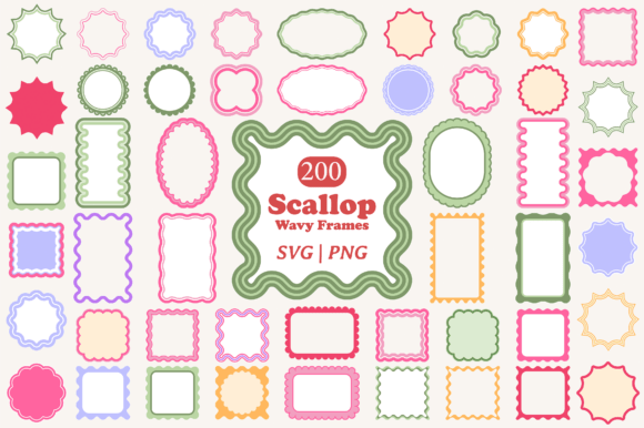 Download Scallop Wavy Frame SVG PNG Bundle - Wavy Collection