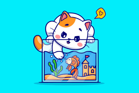 Download Cute Cat Playing with Fish in Aquarium - Aquarium Collection