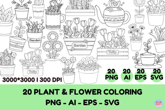 Download 20 Potted Plant &amp; Flower Line Art Bundle - Flower line art Collection