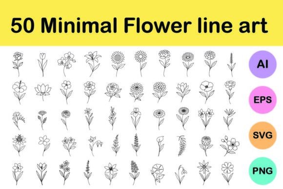 Download 50 Minimal Flower Line Art - Flower line art Collection